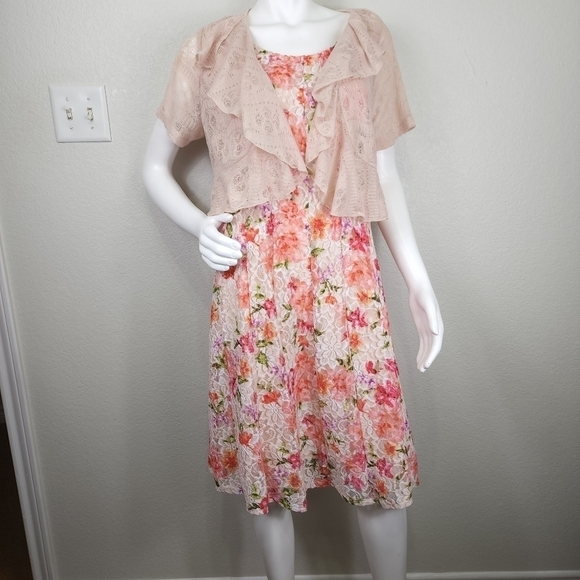 Perceptions Dresses & Skirts - Perceptions Cottagecore  Floral Lace Dress with Bolero Size 14/16
